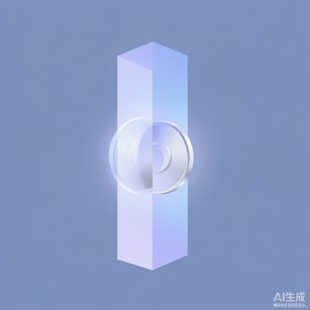 一道发光半透明的门/棱镜,把旋转的硬币从一种状态变换为叠加态,象征量子门