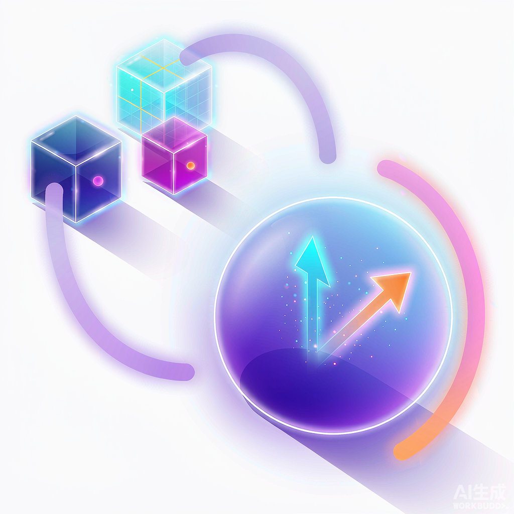 方块量子门节点与旋转弧线概念图