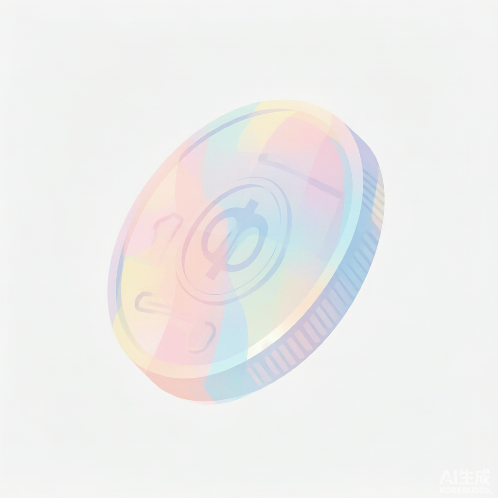 叠加态：一枚旋转中的硬币同时呈现正面与反面（半透明叠影）